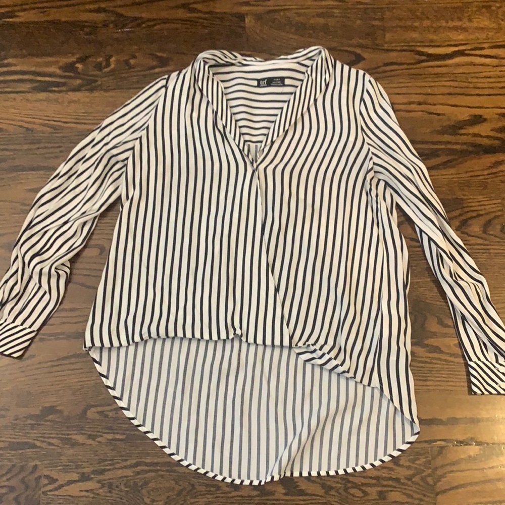 Zara black and white stripe wrap front blouse